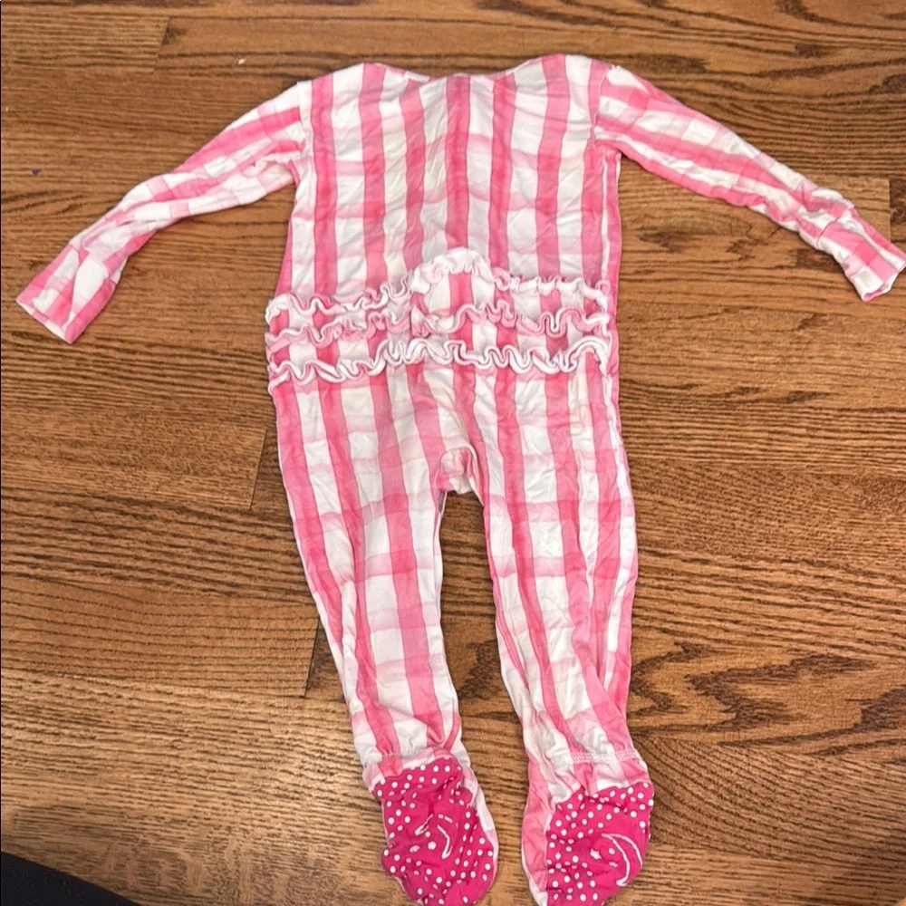 Pink and White gingham Footie Pajamas